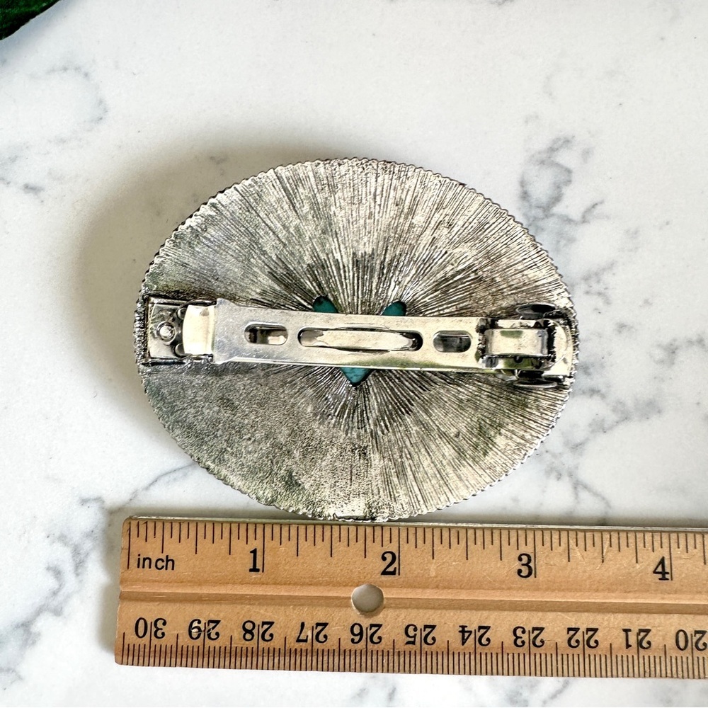 2/$30🌵 Turquoise Stone Heart Oval Metal Barrette Western Rodeo Hair Accessory - Picture 10 of 10